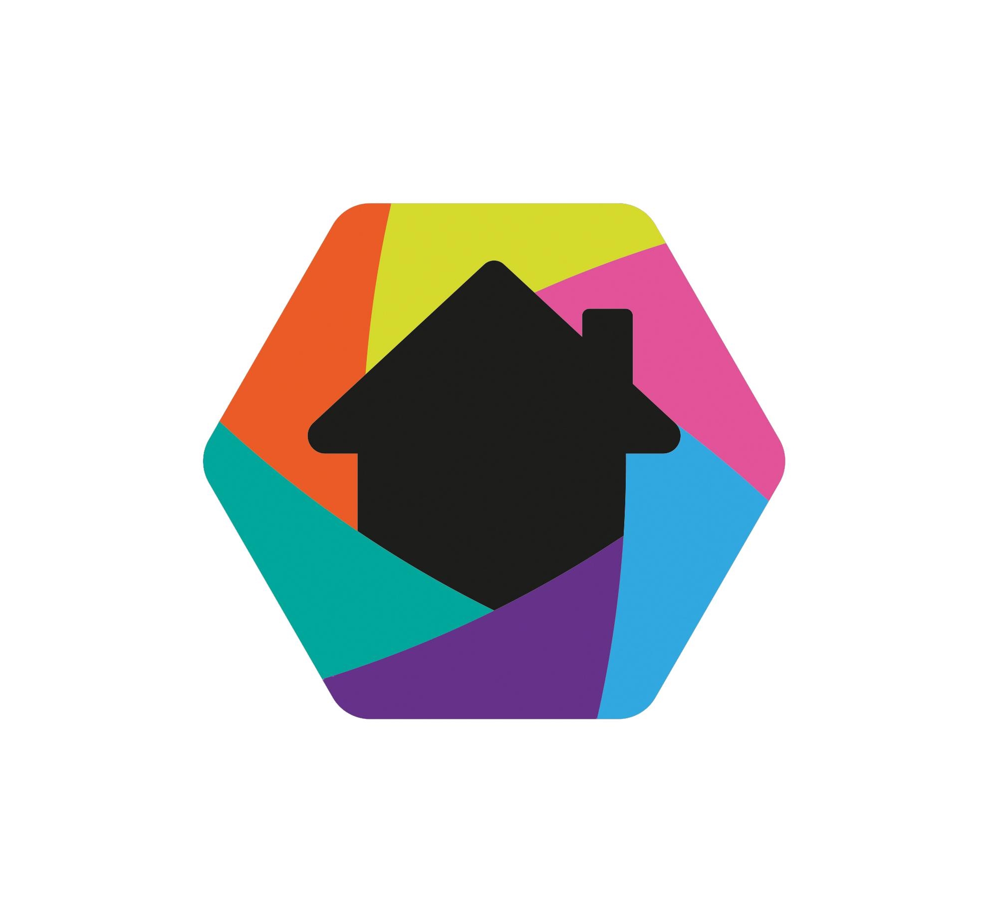 logo of a black house with coloured background