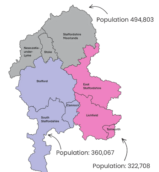 map split into 3 areas