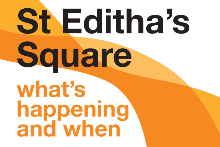 Orange swirl behind the title text